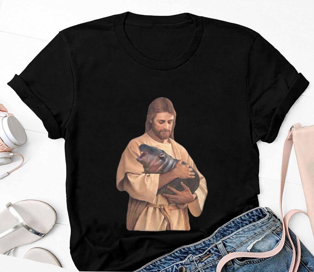 

Funny Meme Shirt, Jesus Holding Moo Deng Shirt, Moo Dang GifT shirt Tops Tee XL