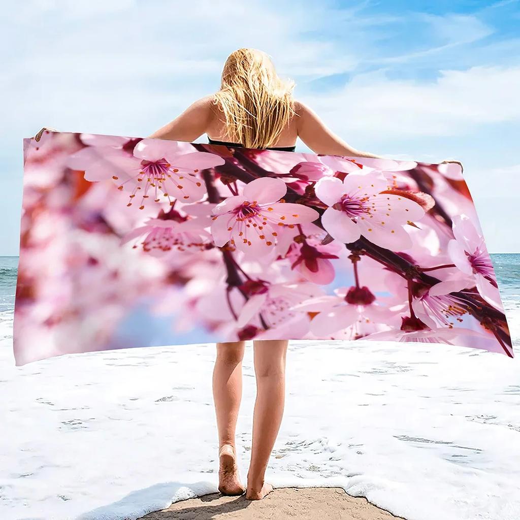 Pink Cherry Blossoms Sand Free Beach Towel Oversized Absorbent Bath Towel Large Hand Towels for Swimming Bathroom Spa Pool