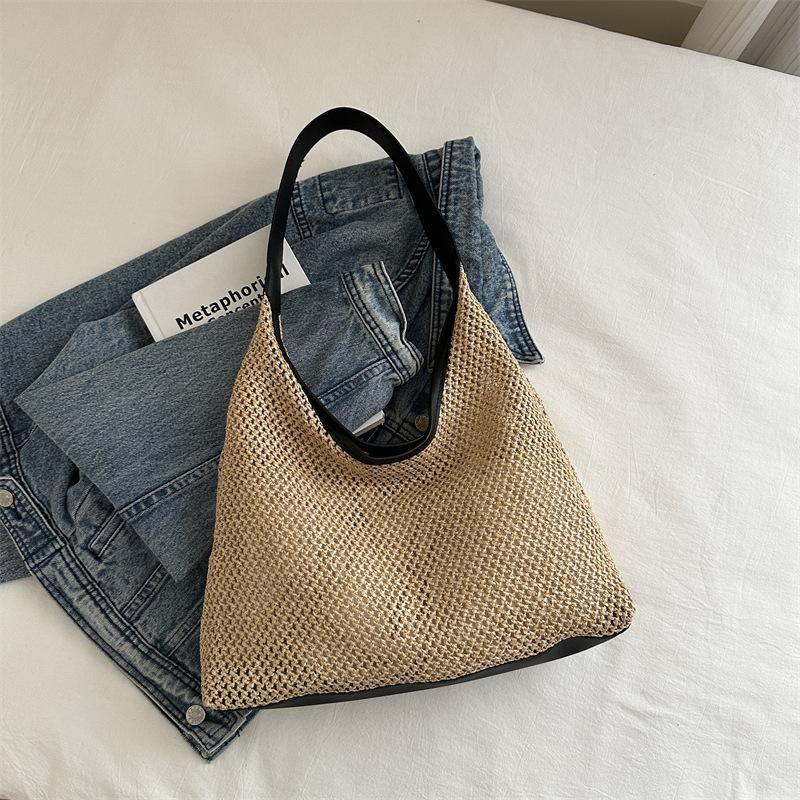 

Интернет знаменитости лето новый ретро тоут женская сумка плетеная соломенная простая сумка большая вместимость сумка для матери и ребенка через плечо чёрный