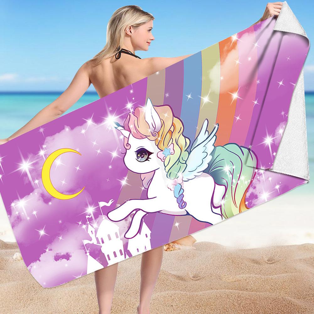 Cute Unicorn Series digital-printed polyester Superfine fiber double-sided fleece Beach vacation bath towel, beach towel