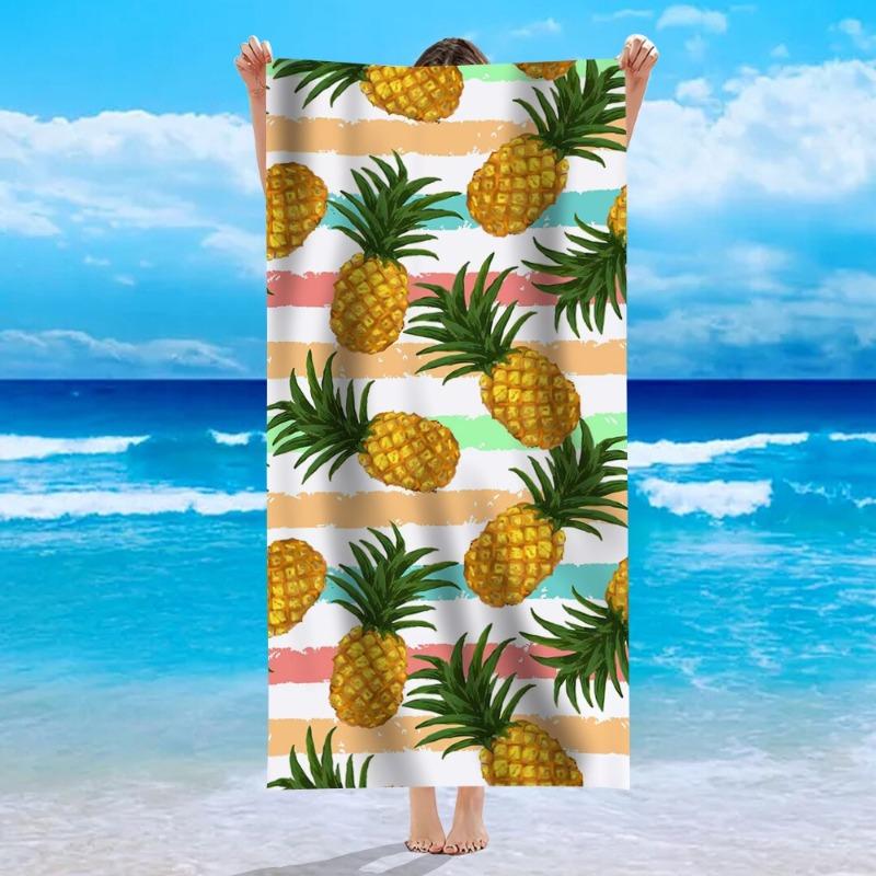 Tropical Palm Tree Striped Beach Towel Summer Stripe Leaf Print Soft Absorbent Quick Dry Beach Blanket for Vacation Daily Use