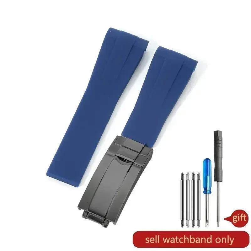 High Quality Black Green Red Blue White Colored Style Silicone Watchband Curved Interface for Rolex Datejust Submariner Strap