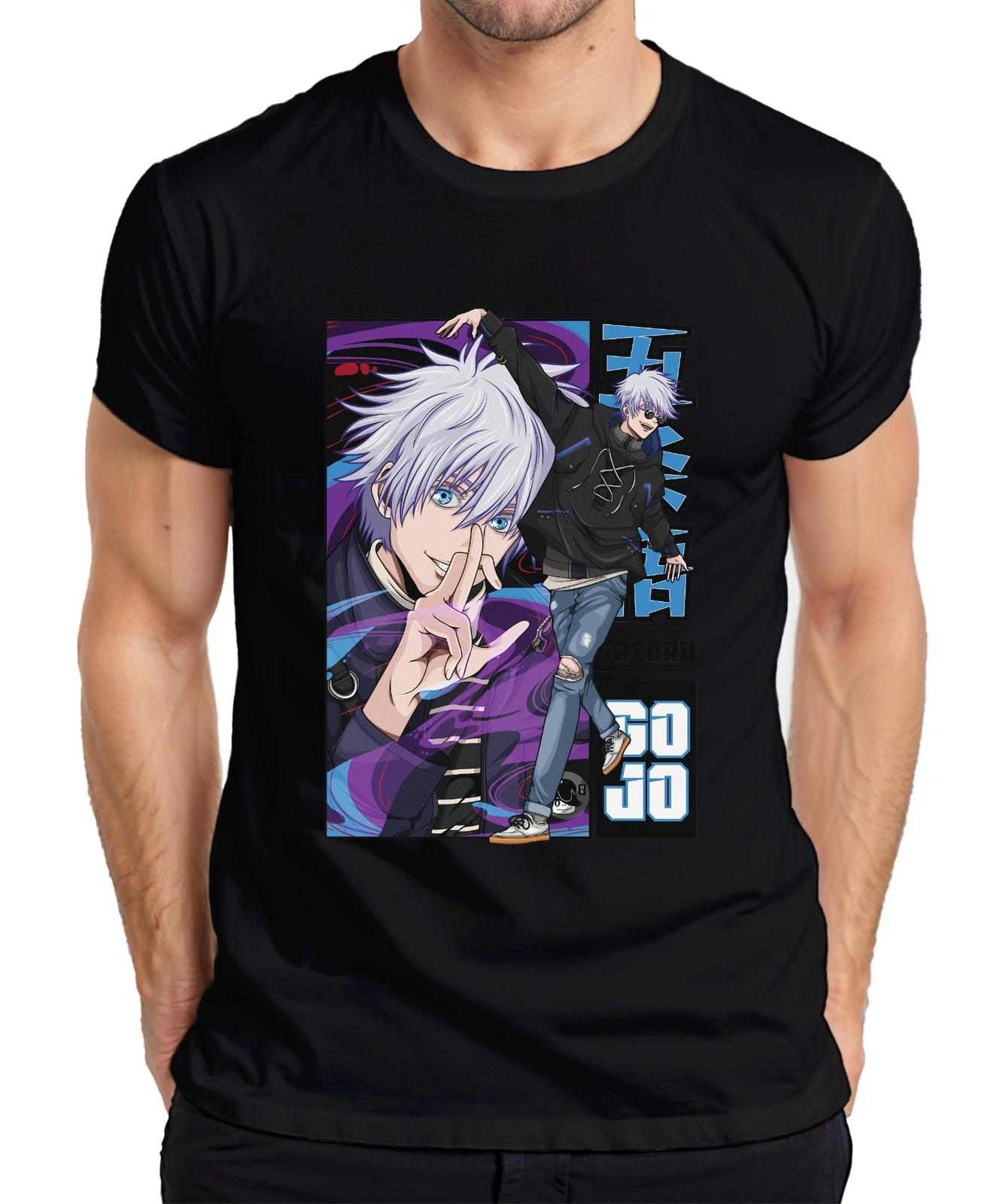 Satoru Gojo Jujutsu Kaisen weißes Haar Haar blaue Augen Fan Herren T-Shirt XXL
