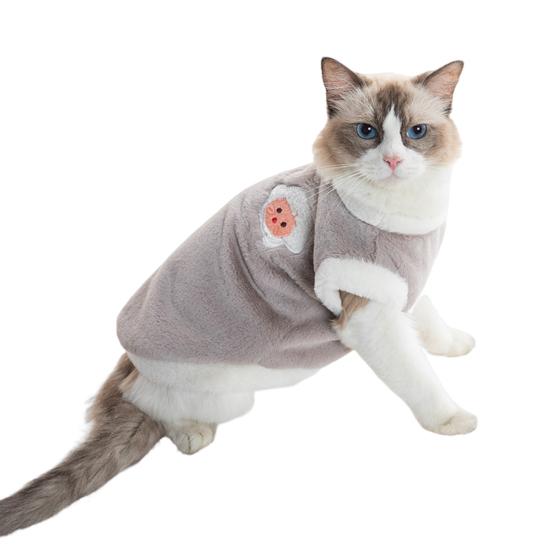 Winter Pet Clothes Super Soft Breathable Ultra-Thick Plush Lined Washable Keep Warm Acrylic Pet Cat Winter Warm Sweatshirt Sleeping Clothes Pet S серый