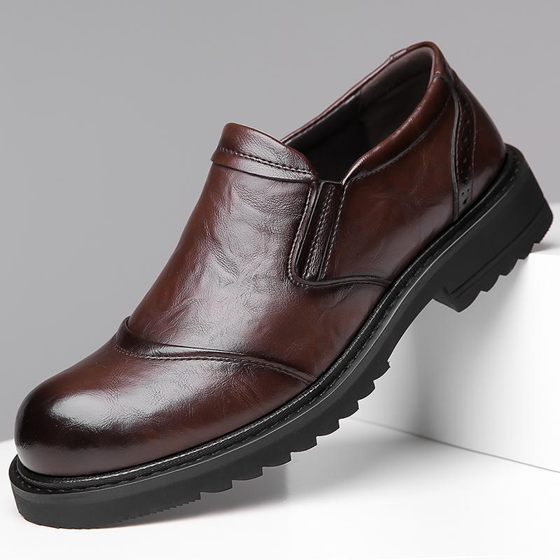 Men's Genuine Cow Leather Shoes Business Casual Shoes With Triple-Stitched Soles For Middle-Aged And Elderly Men