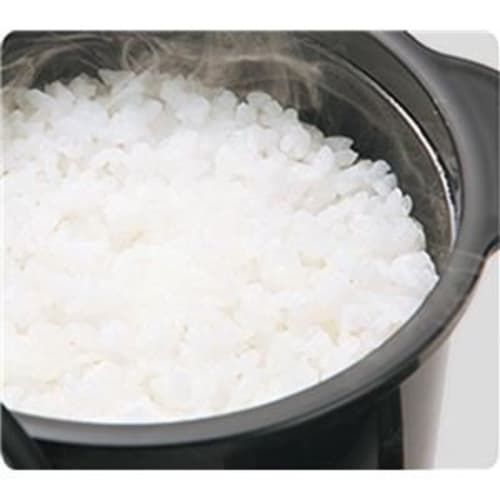 Chibi Kuro-chan" microwave-safe rice cooker (2-cup capacity), made in Japan with binchotan charcoal, heat-resistant, and includes a measuring cup and