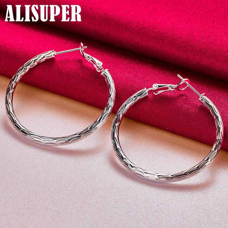 925 Sterling Silver Wave 40mm Hoop Earring Jewelry