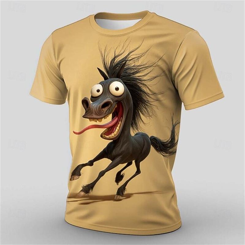 New Arrival T-Shirt Abstract Animal Print Children s T-Shirt Cow and Horse Design Summer Casual Crew Neck Loose-Fit Short Sleeve 100