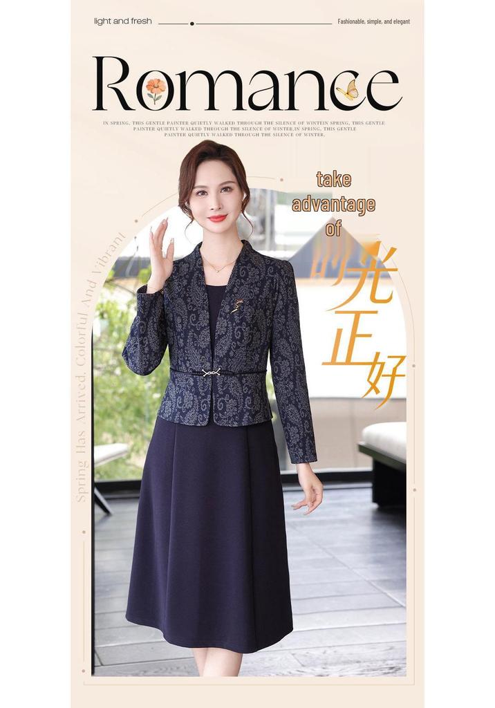 Elegant Spring/Autumn Dress for Mothers - 2026 New Style Long-Sleeve, Fashionable Two-Piece Look for Middle-Aged & Elderly Women