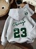 1pc, Boys' Clothing, Letter and Number 23 Pattern, Spring/autumn Fashionable Casual Hooded Sweatshirt, a