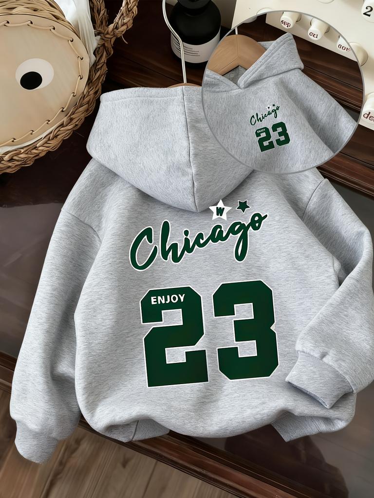 1pc, Boys' Clothing, Letter and Number 23 Pattern, Spring/autumn Fashionable Casual Hooded Sweatshirt, a