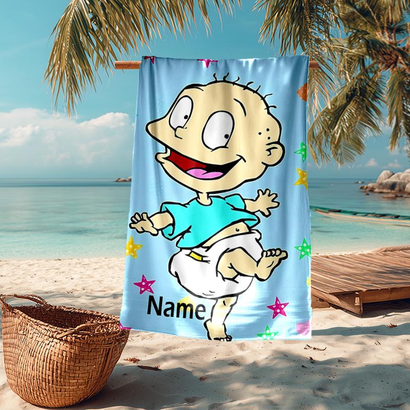 Custom Name Ultra-Soft Beach Towel with Rugrats Theme,Ideal for Pool - Camping, Diving - Perfect Travel Essential, Vibrant Beach Towel.