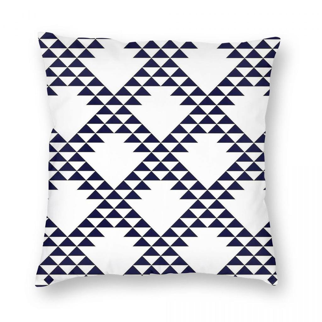 Navy Blue Triangle Lattice Diagonal Square Pillowcase Polyester Linen Velvet Printed Zip Decorative Car Cushion Cover