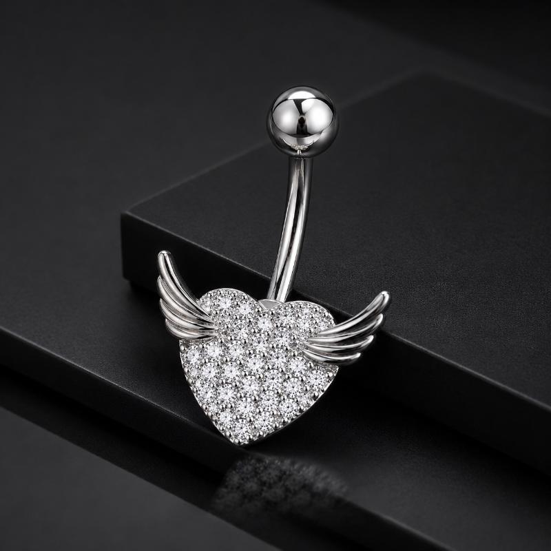 Stainless Steel Belly Button Ring Shiny Heart Zircon Dangle Hypoallergenic Navel Piercing Jewelry for Women Daily Party Wear