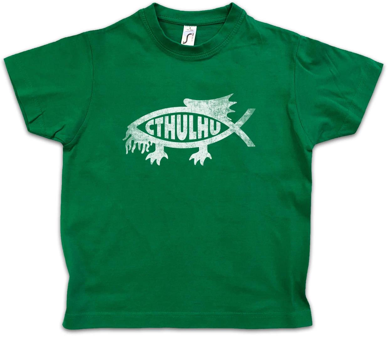 CTHULHU FISH Kids Boys T-Shirt Ichtys Miskatonic Deamon Dunwich Church Holy 100