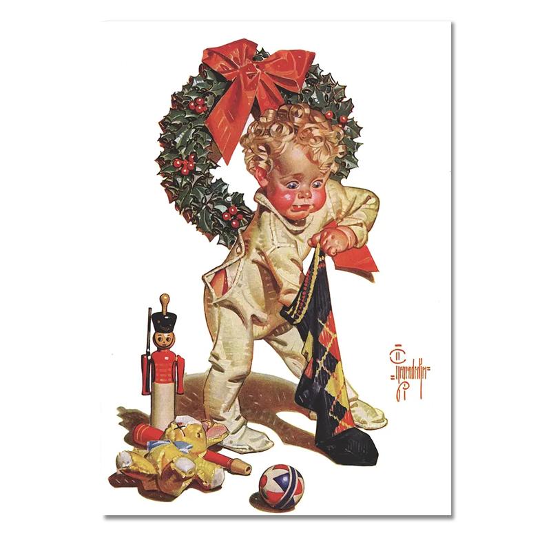 Lustiges Vintage-Weihnachtsgemälde, Weihnachtsmann und Kinder, Leinwand, HD-Druck, Tradition, Wandkunst, Poster, Bild, Urlaub, Heimdekoration, Geschenk