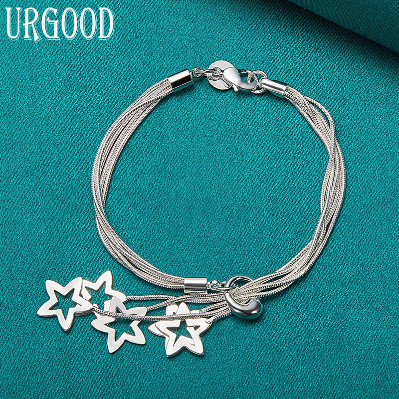 925 Sterling Silver Snake Chain Star Bracelet Party Beautiful Jewelry