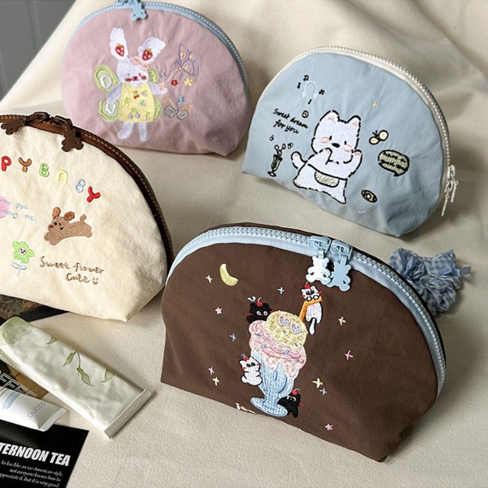 Portable Embroidery Cosmetic Bag Cloth Skincare Storage Bag Makeup Pocket Nylon Makeup Bag  Girls