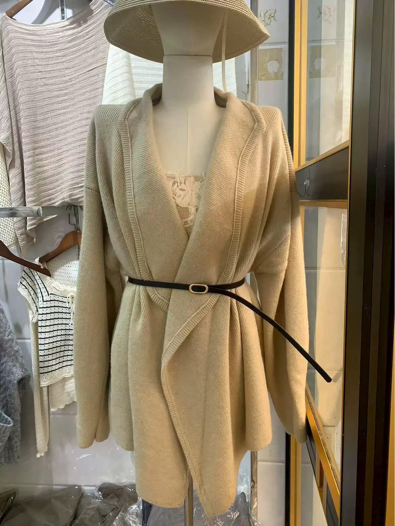 

Elegant French Knit Cardigan with Large Lapel - Women s Autumn/Winter Stylish Slimming Sweater Coat. One Size