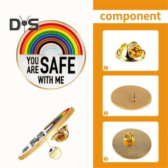 You Are Safe with Me-Anstecknadeln, Regenbogen-Emaille-Anstecknadeln mit inspirierendem Zitat, Farbblock-Brosche für Kleidung, Taschen, Rucksäcke, Jacken, Hüte