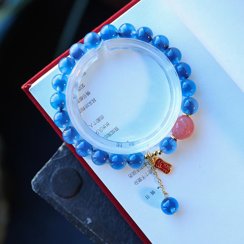 Blue Agate Geode Bracelet for Women - Lucky Charm Gift