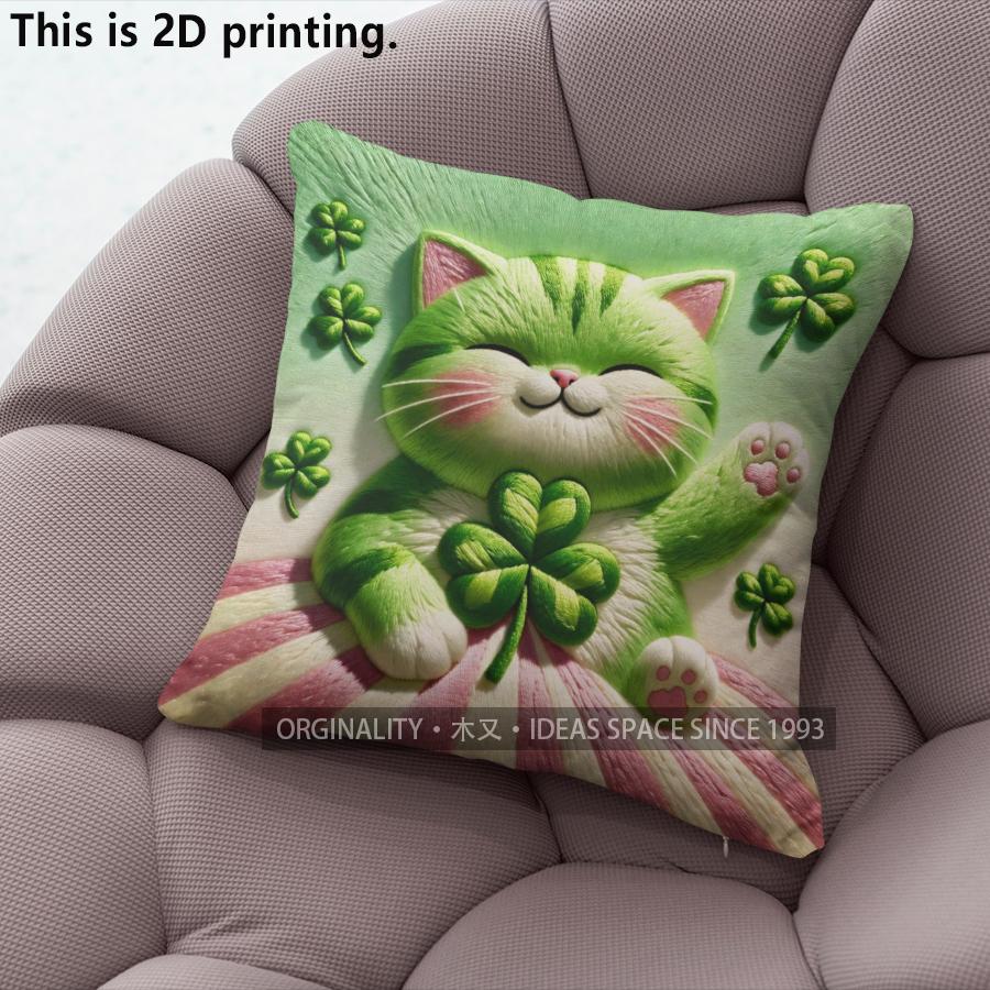 StPatrickS Day Lucky Cat Throw Pillow Covers Pattern Cushion Cover Suitable For Sofa Bedroom Car Pillow Cover