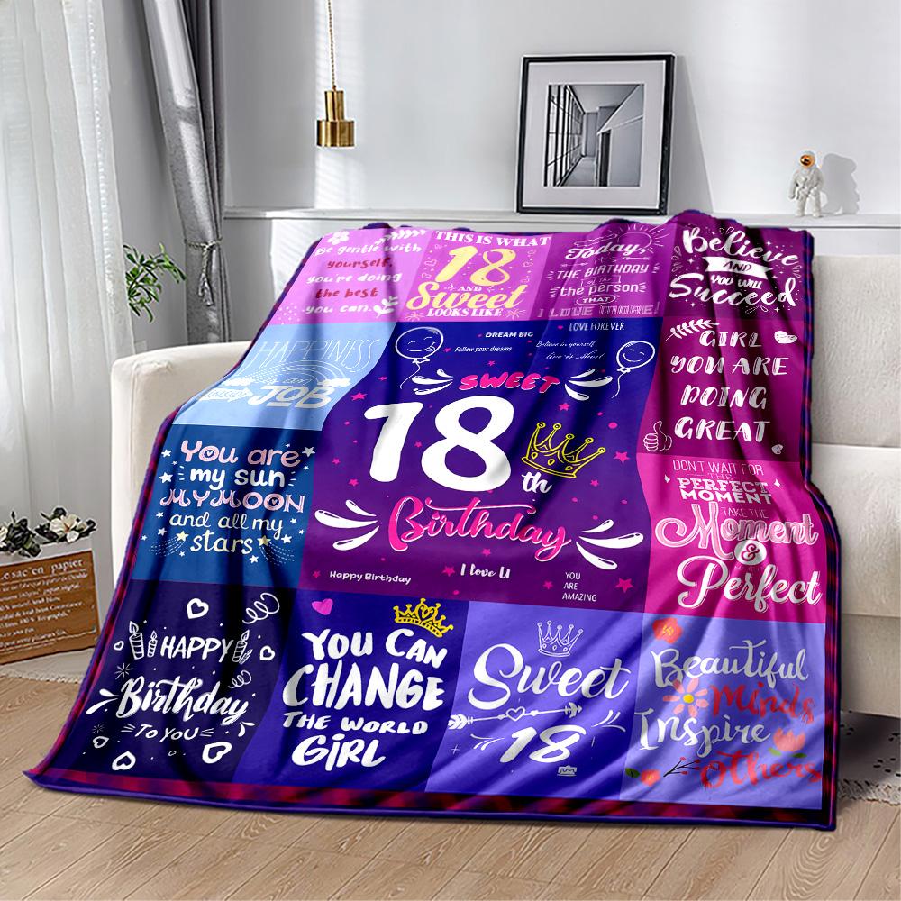 1pc Sweet 18th Birthday Celebration blanket Soft and Warm for Sofa Office Camping Travel Livingroom Great Gift for Friends and Family Comfortable