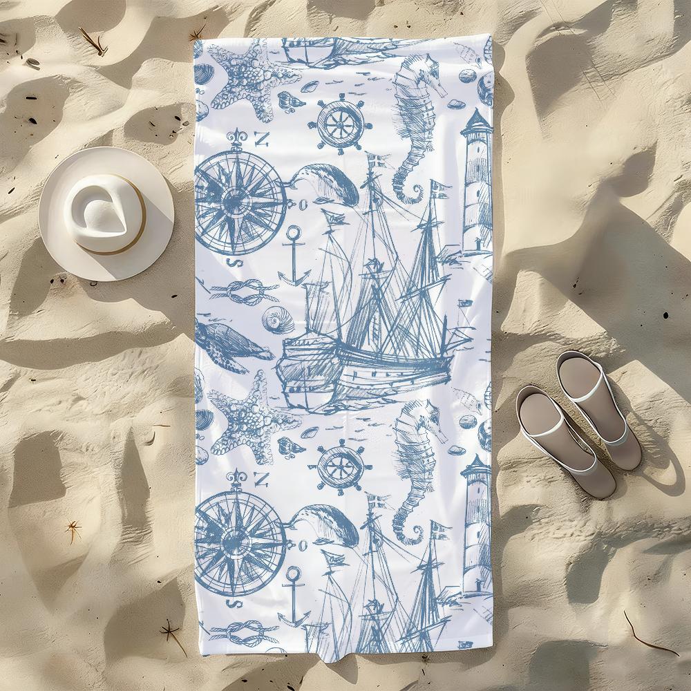 

Nautical with Anchor and Rope design Towel For Swim Yoga Gym Quick Drying Soft and skin-friendly Beach Towels All-Season W40*H60(CM)