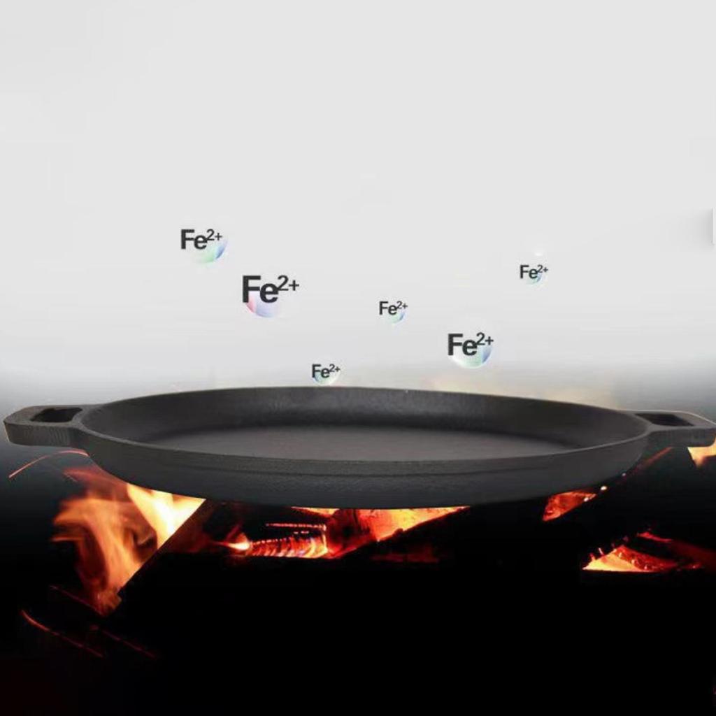 Barbecue Grill Accessory Portable Round with Two Handle Cookware Frying Pan for Kitchen Indoor