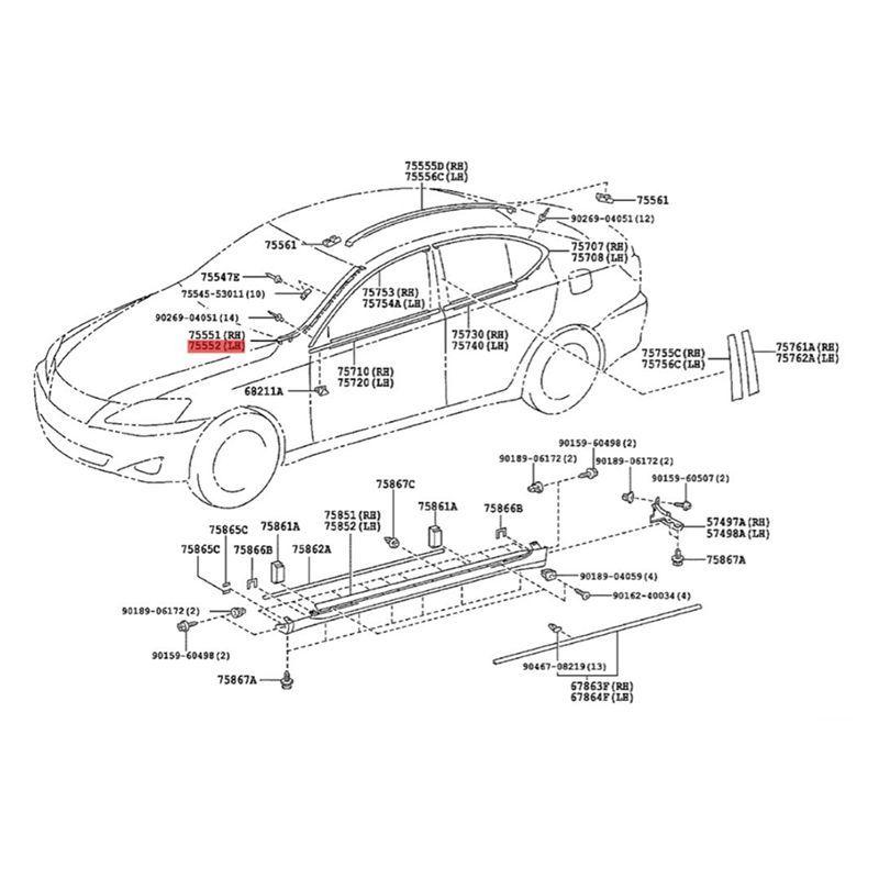 ATT-1Pair Windshield Pillar Molding With Clips Kit For Lexus Is IS200D IS250 IS300 IS350 2006-2013 75552-53020 75551-53020