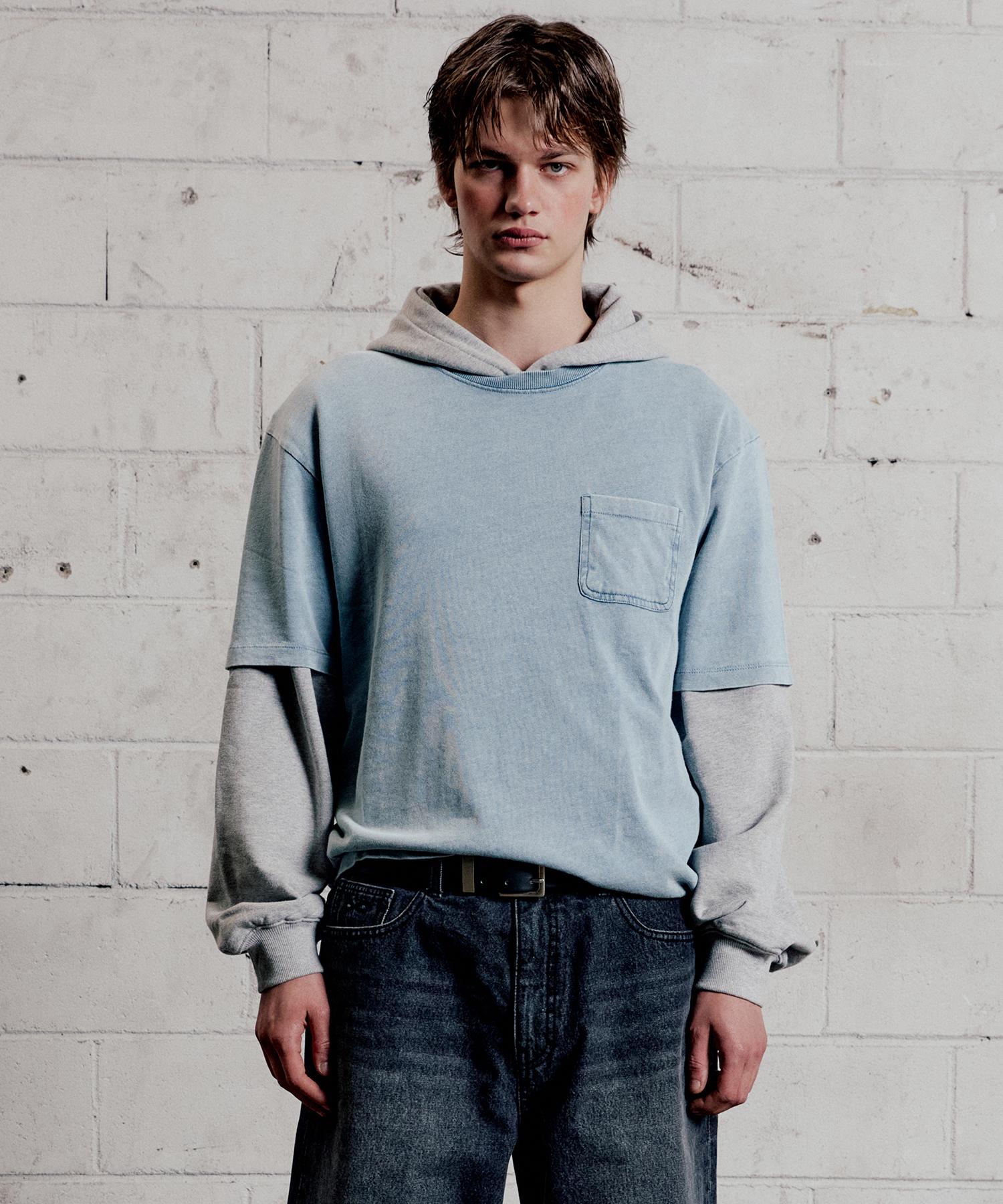 Plack Denim-Like Washed Short Sleeve T-Shirt Light Blue Light Blue/S