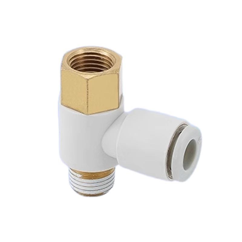 Universal Pneumatic Elbow Fitting with SMC-Type Inner & Outer Threads, KB2VF04/06/08/10/12-M5/01/02/03