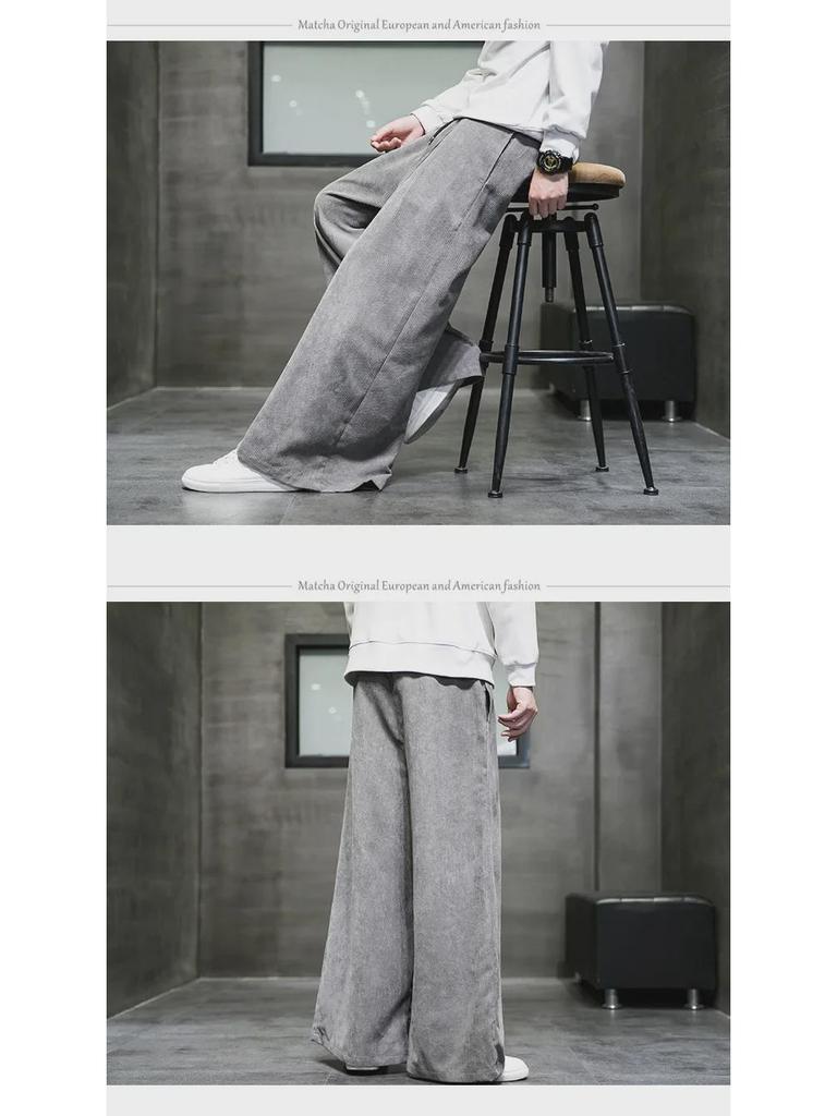 K008 Men's Corduroy Wide-Leg Retro Casual Pants - Loose Fit, Solid Color, Large Size