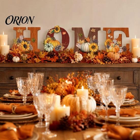 Rustic Autumn Decorations 4PCS Wooden HOME Sign, with Wood Grain Texture Wall Decor, Split Flexible Letter Decor Design Style Hanging for Thanksgiving