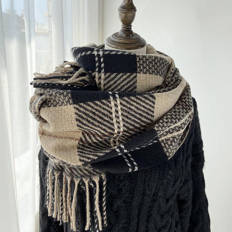 Autumn Winter Women Knitted Scarf Headscarf Lady Men Casual Preppy Plaid Tassel Scarve Mujer Male Foulard Wrap Shawl New Korean