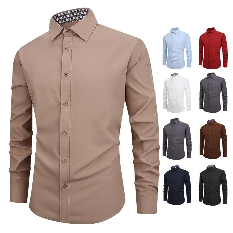 New Men's Shirt Solid Color Long Sleeve Men's Shirt Casual Simple Slim Business Fashion Shirt Men's Clothing