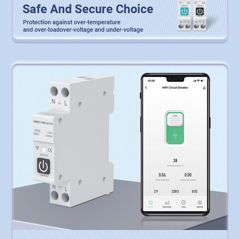 Întrerupător inteligent WiFi Tuya: Telecomandă, Temporizare, Măsurare, Protecție la supracurent/supratensiune, Alarmă și Întrerupător de aer.