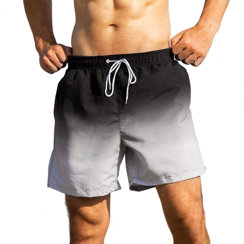 Men Beach Shorts Gradient Contrast Color Drawstring Elastic Waist Casual Daily Wear Pockets Thin Knee Length Summer Shorts Men V