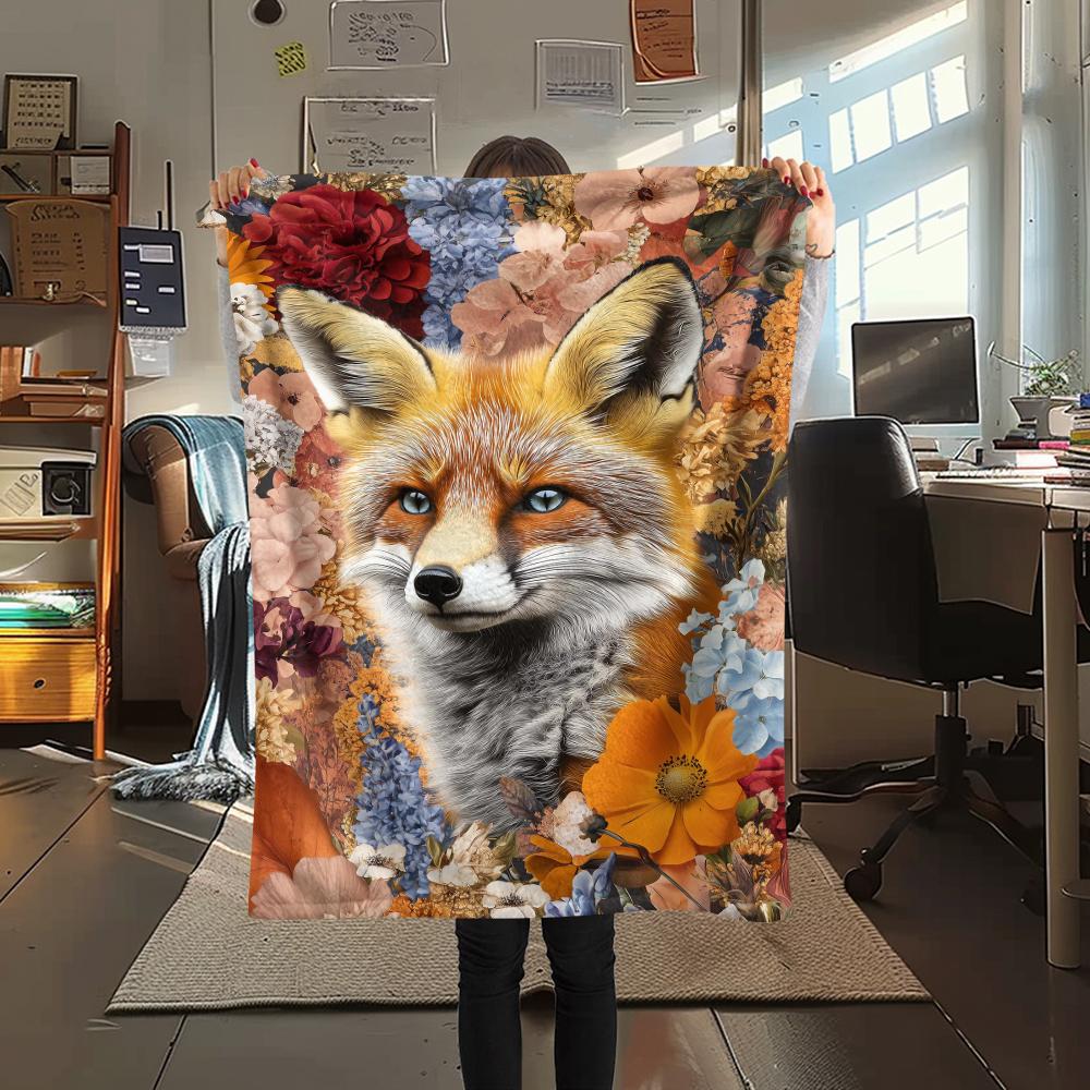 1Pc 3D Fox Print Flannel Blanket, High quality Comfortable for All Seasons, Home Decor, Warmth and Comfort, Perfect for Christmas Gifts