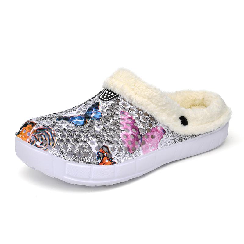 

Женские бархатные туфли с перфорацией для домашнего отдыха, однопедальные теплые хлопковые тапочки для осени и зимы, милые садовые туфли с бабочками 37