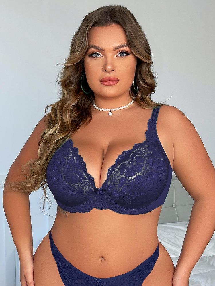 Sexy Krajková Podprsenka Plus Size pro Ženy Ultra Tenká Vykrojená Prodyšná Jednobarevná