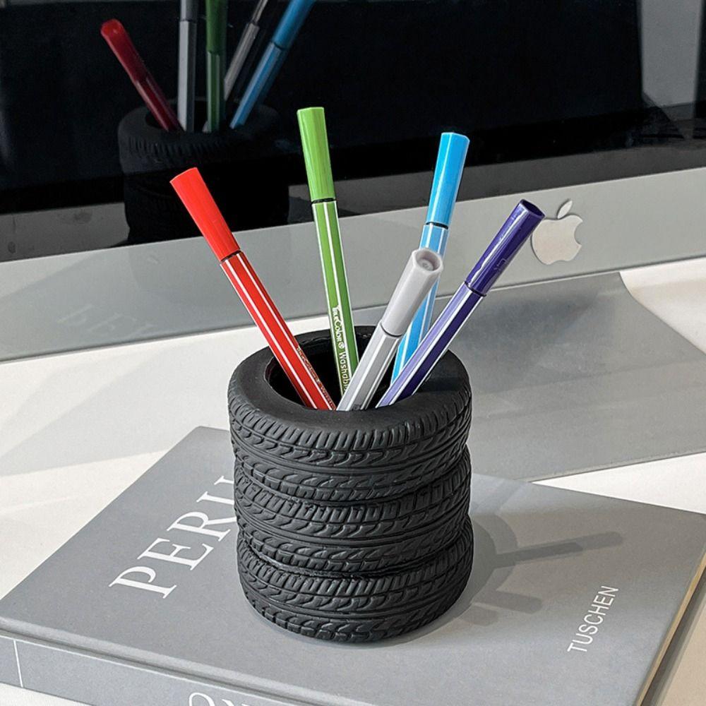 Tire-Shaped Pen Holder Multifunctional Desk Storage Ornament Unique Desktop Organizer  Gift