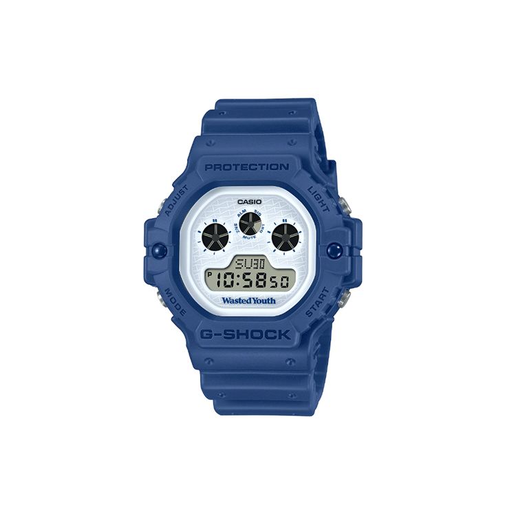 

Casio Wasted Youth X G-Shock Collaboration 200M Waterproof Quartz Movement Resin Strap Watch Men watches White DW-5900WY-2JR Blue Strap