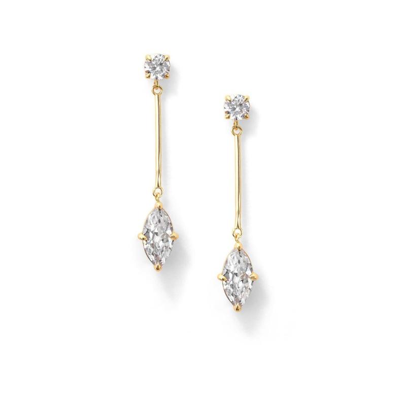 14K Gold Plated Cubic Zirconia Crystal Dangle Earrings for Women Hypoallergenic Elegant Minimalist Wedding Drop Earrings Jewelry