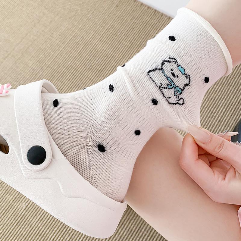 Female Fall Striped Cartoon Cute Preppy Bow Puppy Mid Tube Socks
