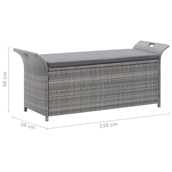 VidaXL Banc de rangement avec coussin Gris 138 cm Résine tressée