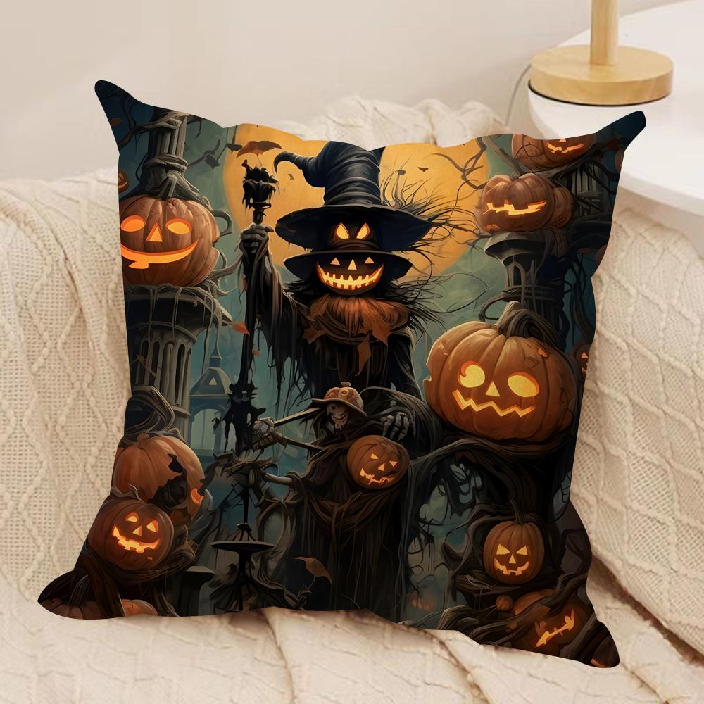 Halloween All Saints Day Cushion Cover Silky Short Plush Invisible Zipper Dustproof Sofa Pillow Case For Home Decor