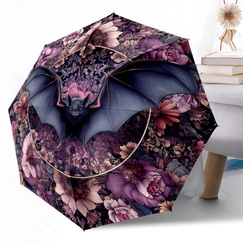 Purple Bat Artwork Automatic Umbrella Compact 8-Rib Design Lightweight All-Season Travel Outdoor Accessory Perfect Gift for Women Men