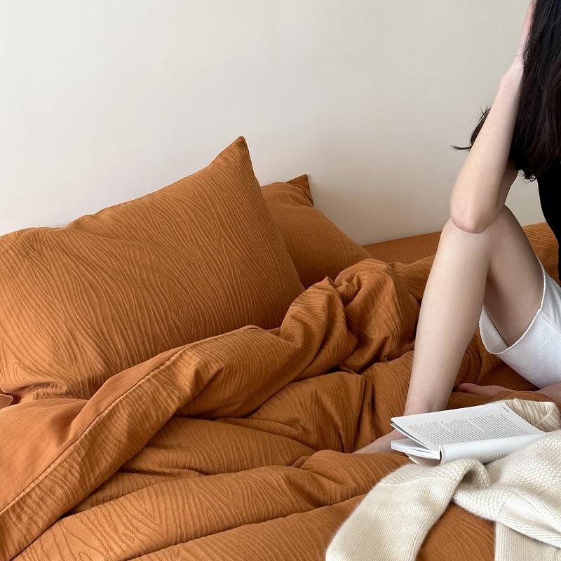 

Maternal And Infant Grade Class A Cotton Pure Cotton 4Pcs Set Light Luxury Jacquard Solid Color Bed Sheet Quilt Cover Vertical Pattern Bedding 4 1.8m bed sheet 4pc quilt 2*2.3mbed