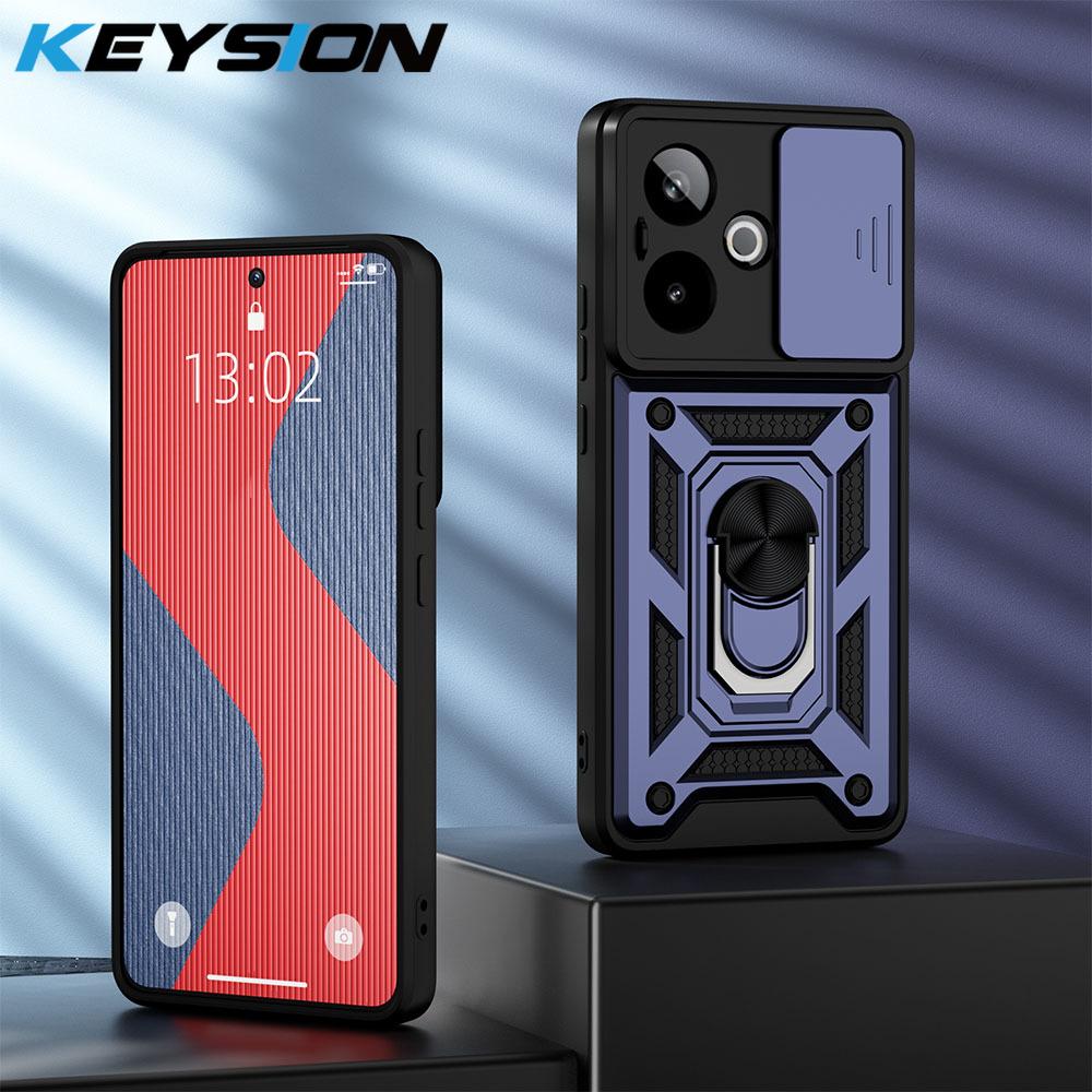 KEYSION Shockproof Armor Case for Realme GT 7 Pro Slide Camera Lens Protection Ring Stand Phone Cover for OPPO Realme GT 7 7T 5G